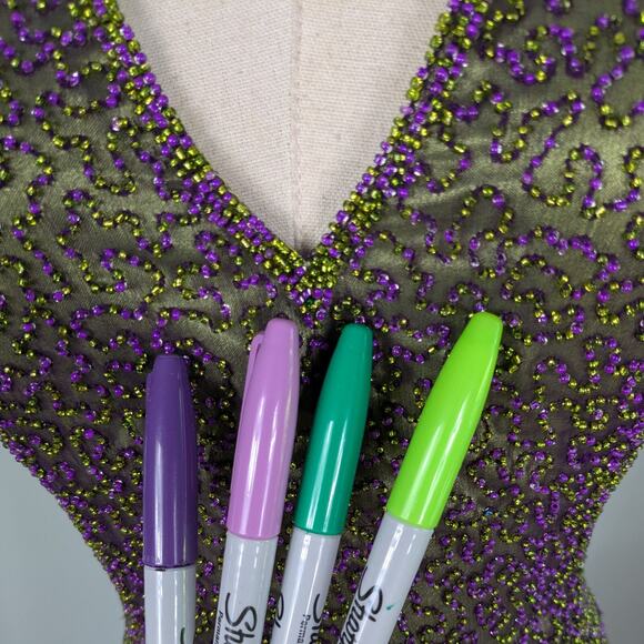 Je Matadi Prom Dress Maxi Gown 8 Purple Green Silk Bead Pageant Glam Train Y2K - Picture 7 of 16